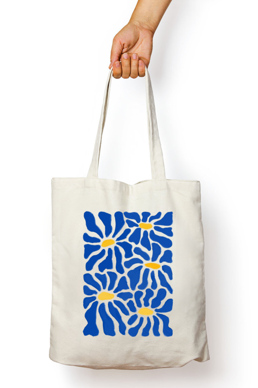 Floral Blue: Tote Bag with Zipper